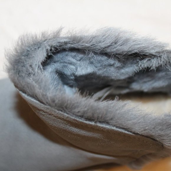 NIB UGG MINI FLUFF HI LOW SUEDE SHEARLING BOOTS GRAY - Picture 6 of 7